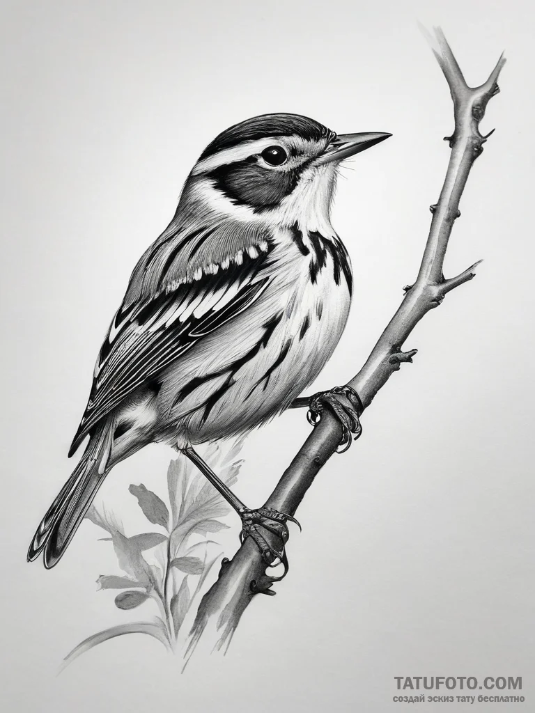 Tattoo sketch black-and-white warbler - эскиз тату (№1757608055_0, 11.09.2025 16:27) — Tatufoto.com