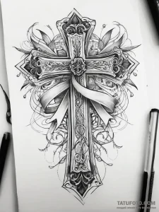 Tattoo sketch cross with a ribbon - эскиз тату (№1757608830_0, 11.09.2025 16:40) — Tatufoto.com