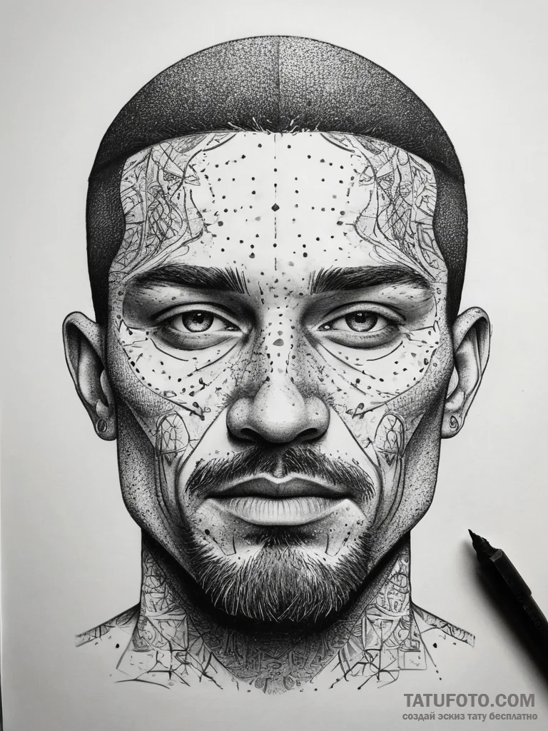 Tattoo sketch fine line of a man's face, tatt... - эскиз тату (№1757625969_0, 11.09.2025 21:26) — Tatufoto.com