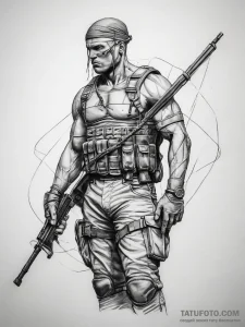 Tattoo sketch soldier with a thread - эскиз тату (№1757629644_0, 11.09.2025 22:27) — Tatufoto.com