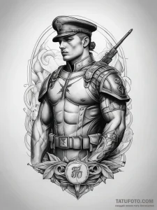 Tattoo sketch soldier with a letter, ink illu... - эскиз тату (№1757631194_0, 11.09.2025 22:53) — Tatufoto.com