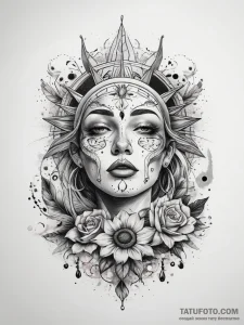 Tattoo sketch solar flair, ink illustration f... - эскиз тату (№1757631580_0, 11.09.2025 22:59) — Tatufoto.com