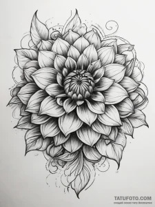 Tattoo sketch dahlia flower, ink illustration... - эскиз тату (№1757631968_0, 11.09.2025 23:06) — Tatufoto.com