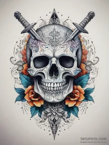 Tattoo sketch узор в виде черепа с кинжалом,... - эскиз тату (№1757632161_0, 11.09.2025 23:09) — Tatufoto.com
