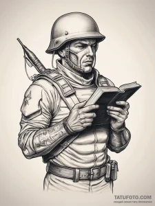 Tattoo sketch soldier with a book, concept ar... - эскиз тату (№1757632355_0, 11.09.2025 23:12) — Tatufoto.com