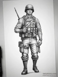 Tattoo sketch soldier with a document, tattoo... - эскиз тату (№1757633709_0, 11.09.2025 23:35) — Tatufoto.com