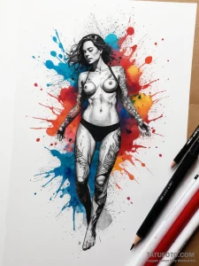 Tattoo sketch free diving a person in water,... - эскиз тату (№1757634678_0, 11.09.2025 23:51) — Tatufoto.com