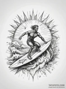 Tattoo sketch surfer sun and ocean, tattoo dr... - эскиз тату (№1757636990_0, 12.09.2025 00:29) — Tatufoto.com