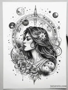 Tattoo sketch cosmic scene - эскиз тату (№1757638926_0, 12.09.2025 01:02) — Tatufoto.com