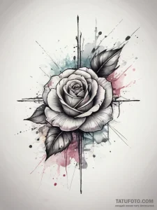 Tattoo sketch rose with cross, artistic tatto... - эскиз тату (№1757645357_0, 12.09.2025 02:49) — Tatufoto.com