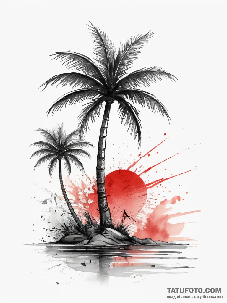 Tattoo sketch palm tree on a beach, concept a... - эскиз тату (№1757646137_0, 12.09.2025 03:02) — Tatufoto.com
