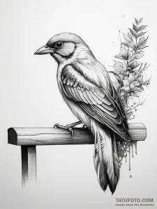 Tattoo sketch bench with a bird - эскиз тату (№1757646918_0, 12.09.2025 03:15) — Tatufoto.com