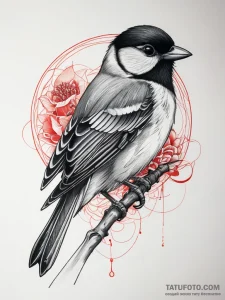 Tattoo sketch great tit, ink illustration for... - эскиз тату (№1757648288_0, 12.09.2025 03:38) — Tatufoto.com