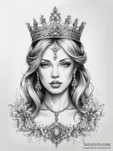 Tattoo sketch princess with tiara - эскиз тату (№1757655328_0, 12.09.2025 05:35) — Tatufoto.com