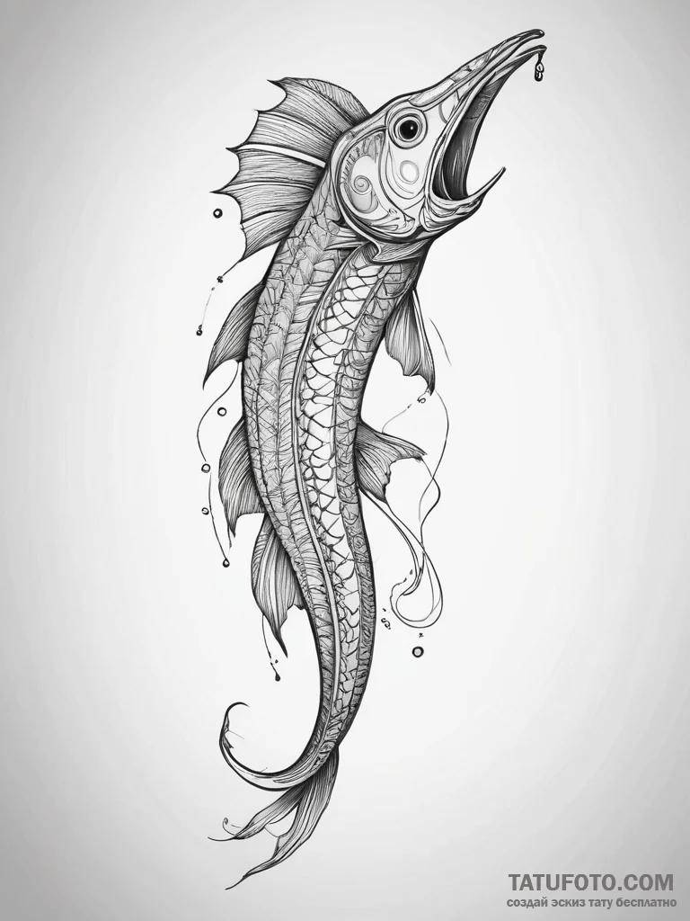 Tattoo sketch trumpetfish, ink illustration f... - эскиз тату (№1757655715_0, 12.09.2025 05:41) — Tatufoto.com