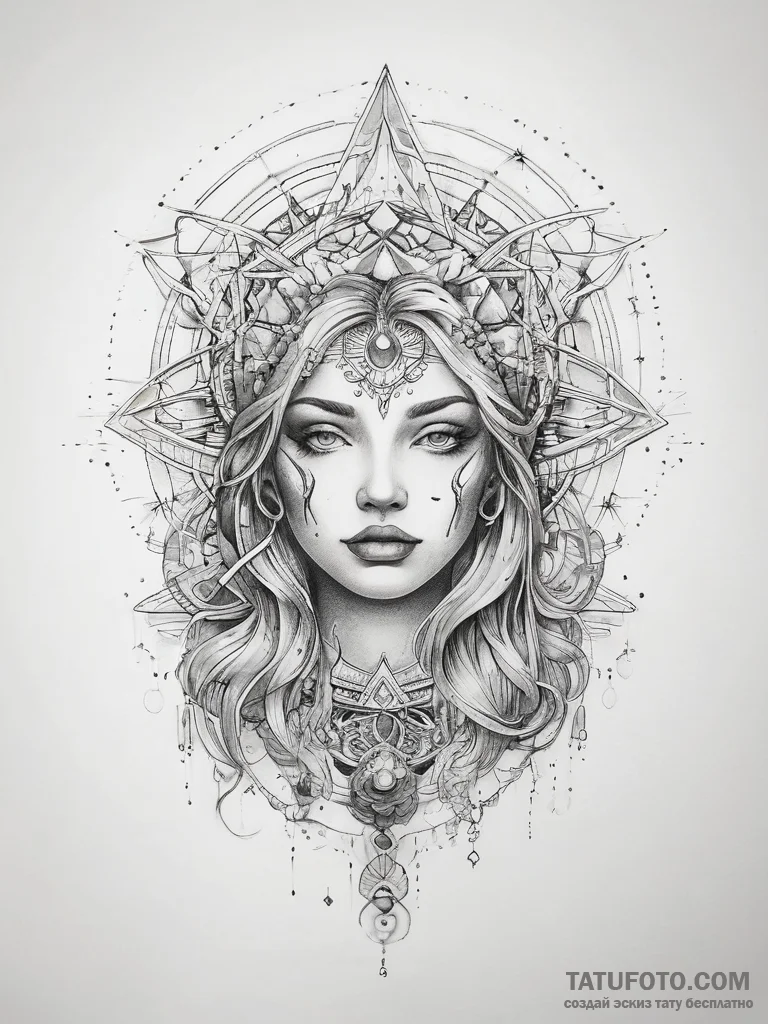 Tattoo sketch cosmic being - эскиз тату (№1757658029_0, 12.09.2025 06:20) — Tatufoto.com