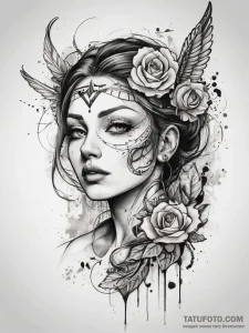 Tattoo sketch blessed portrayal, tattoo flash... - эскиз тату (№1757659582_0, 12.09.2025 06:46) — Tatufoto.com