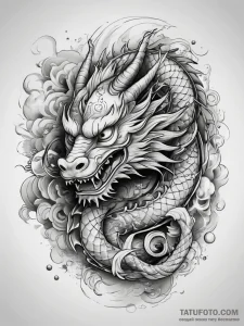 Tattoo sketch chinese dragon, ink illustratio... - эскиз тату (№1757663667_0, 12.09.2025 07:54) — Tatufoto.com