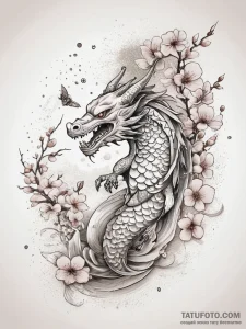 Tattoo sketch cherry blossom petals falling,... - эскиз тату (№1757665813_0, 12.09.2025 08:30) — Tatufoto.com