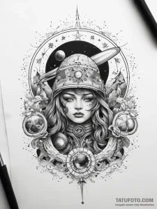 Tattoo sketch cosmic scene - эскиз тату (№1757668538_0, 12.09.2025 09:15) — Tatufoto.com