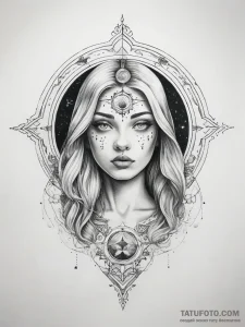 Tattoo sketch cosmic self - эскиз тату (№1757669906_0, 12.09.2025 09:38) — Tatufoto.com