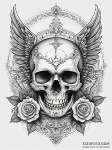 Tattoo sketch skull with wings, tattoo line a... - эскиз тату (№1757671855_0, 12.09.2025 10:10) — Tatufoto.com