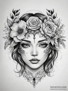 Tattoo sketch flower crown tattoo, ink illust... - эскиз тату (№1757675752_0, 12.09.2025 11:15) — Tatufoto.com