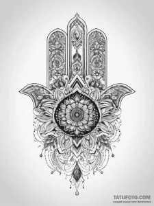 Tattoo sketch hamsa hand with a floral design... - эскиз тату (№1757678861_0, 12.09.2025 12:07) — Tatufoto.com