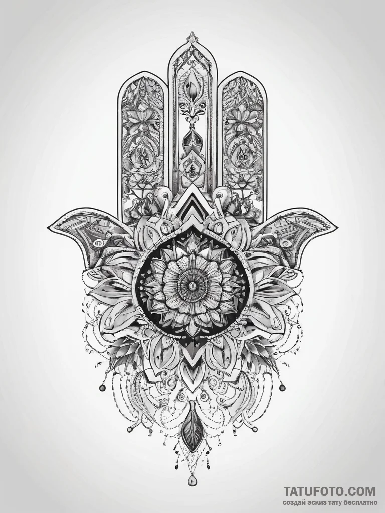 Tattoo sketch hamsa hand with a floral design... - эскиз тату (№1757678861_0, 12.09.2025 12:07) — Tatufoto.com