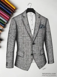 Tattoo sketch tweed jacket with a pattern - эскиз тату (№1757679248_0, 12.09.2025 12:14) — Tatufoto.com