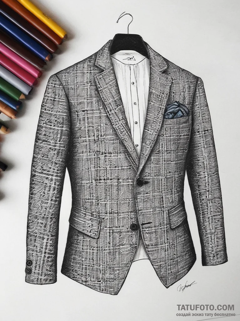 Tattoo sketch tweed jacket with a pattern - эскиз тату (№1757679248_0, 12.09.2025 12:14) — Tatufoto.com