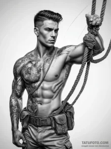 Tattoo sketch soldier with a rope, artistic t... - эскиз тату (№1757682955_0, 12.09.2025 13:15) — Tatufoto.com
