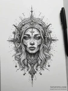 Tattoo sketch cosmic self, tattoo sketch desi... - эскиз тату (№1757683748_0, 12.09.2025 13:29) — Tatufoto.com