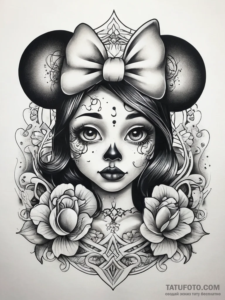 Tattoo sketch minnie mouse, tattoo line art,... - эскиз тату (№1757686812_0, 12.09.2025 14:20) — Tatufoto.com