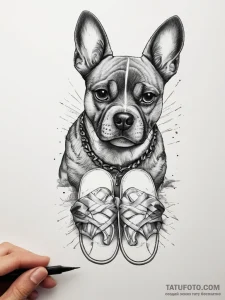 Tattoo sketch slippers with a dog, artistic t... - эскиз тату (№1757689153_0, 12.09.2025 14:59) — Tatufoto.com