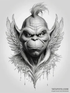 Tattoo sketch the grinch with a wing - эскиз тату (№1757695583_0, 12.09.2025 16:46) — Tatufoto.com