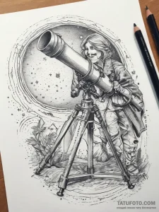 Tattoo sketch astronomer a person with a tele... - эскиз тату (№1757698716_0, 12.09.2025 17:38) — Tatufoto.com