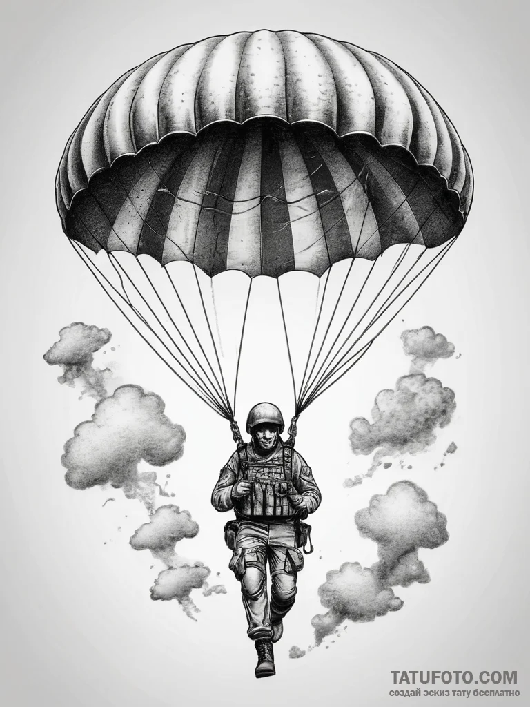 Tattoo sketch paratrooper with a parachute, c... - эскиз тату (№1757699114_0, 12.09.2025 17:45) — Tatufoto.com