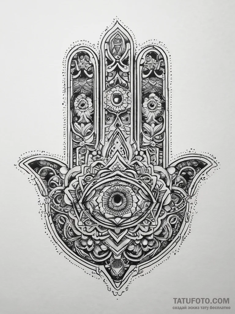 Tattoo sketch hamsa hand, concept art for tat... - эскиз тату (№1757699503_0, 12.09.2025 17:51) — Tatufoto.com