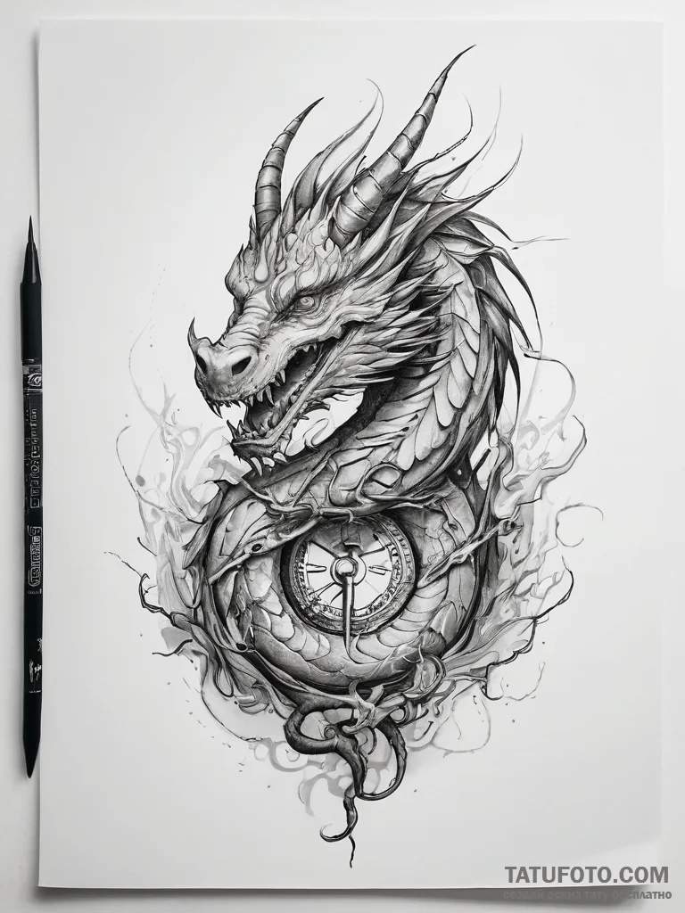 Tattoo sketch dragon - эскиз тату (№1757699696_0, 12.09.2025 17:54) — Tatufoto.com