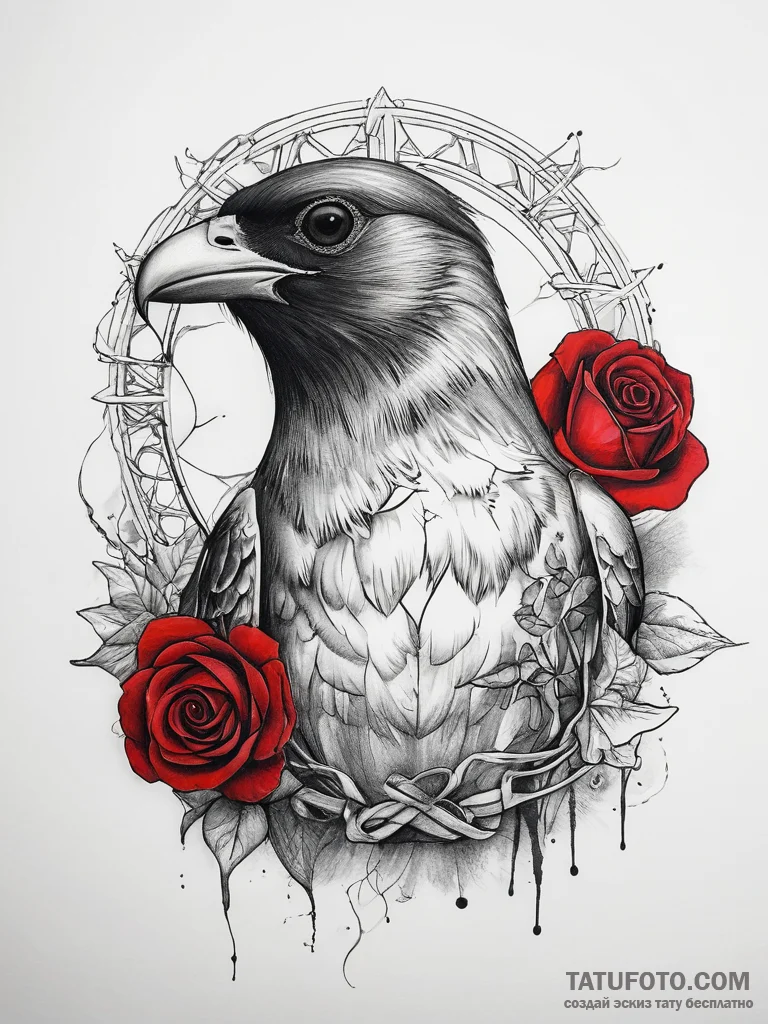 Tattoo sketch myna, artistic tattoo sketch, b... - эскиз тату (№1757700276_0, 12.09.2025 18:04) — Tatufoto.com