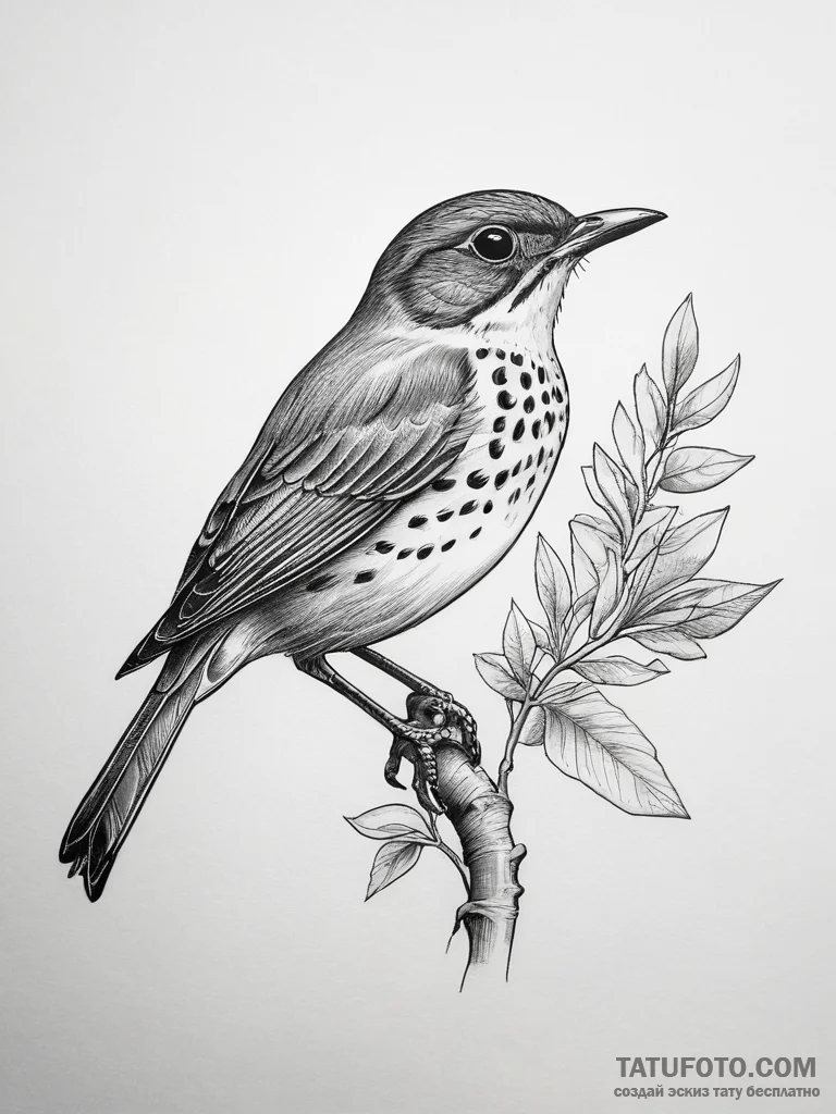 Tattoo sketch wood thrush, tattoo sketch desi... - эскиз тату (№1757700681_0, 12.09.2025 18:11) — Tatufoto.com