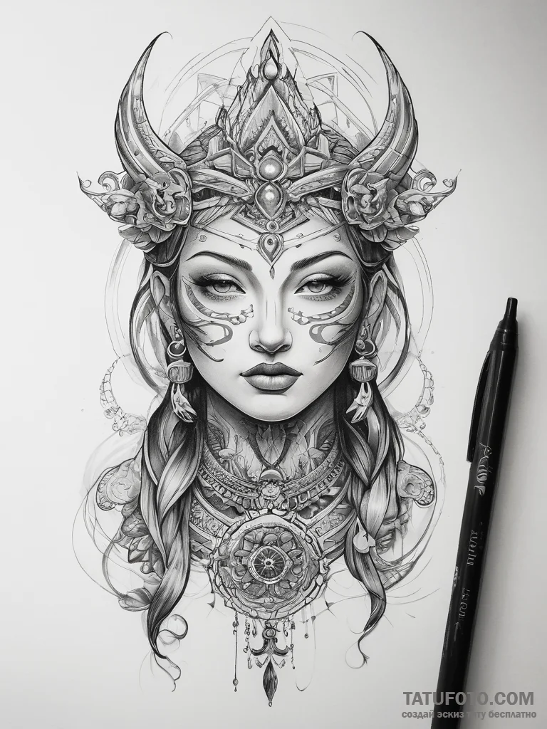 Tattoo sketch spiritual character - эскиз тату (№1757701075_0, 12.09.2025 18:17) — Tatufoto.com