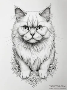 Tattoo sketch persian cat - эскиз тату (№1757701655_0, 12.09.2025 18:27) — Tatufoto.com