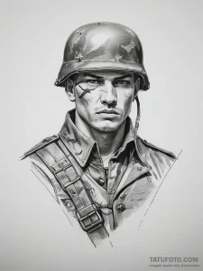 Tattoo sketch soldier with a paper - эскиз тату (№1757705198_0, 12.09.2025 19:26) — Tatufoto.com