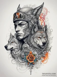 Tattoo sketch soldier with a werewolf, concep... - эскиз тату (№1757705809_0, 12.09.2025 19:36) — Tatufoto.com