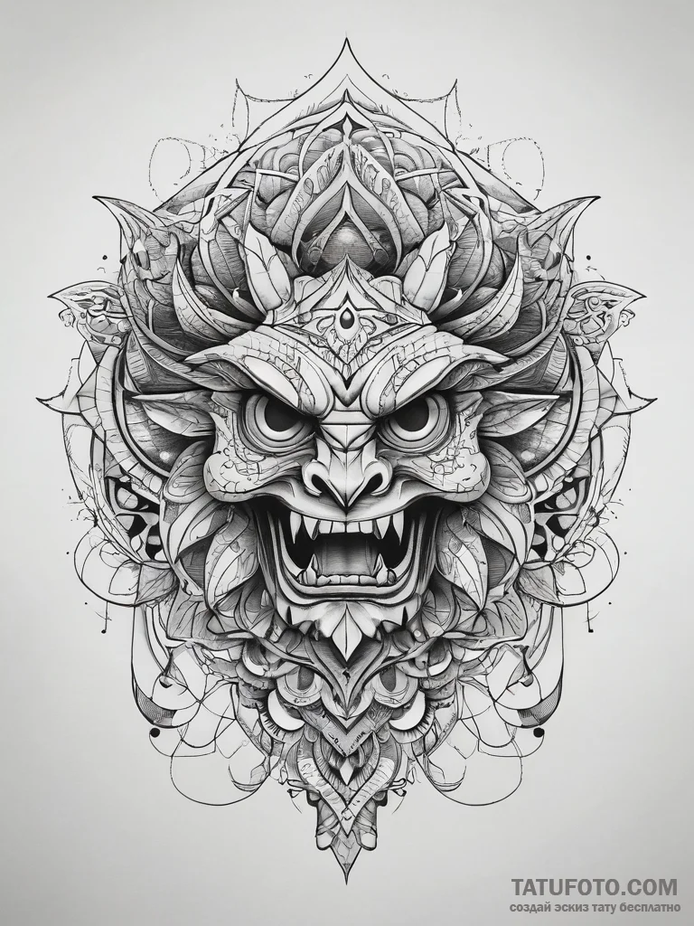 Tattoo sketch monster with a flower, tattoo f... - эскиз тату (№1757706203_0, 12.09.2025 19:43) — Tatufoto.com