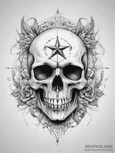Tattoo sketch skull with a star - эскиз тату (№1757707575_0, 12.09.2025 20:06) — Tatufoto.com