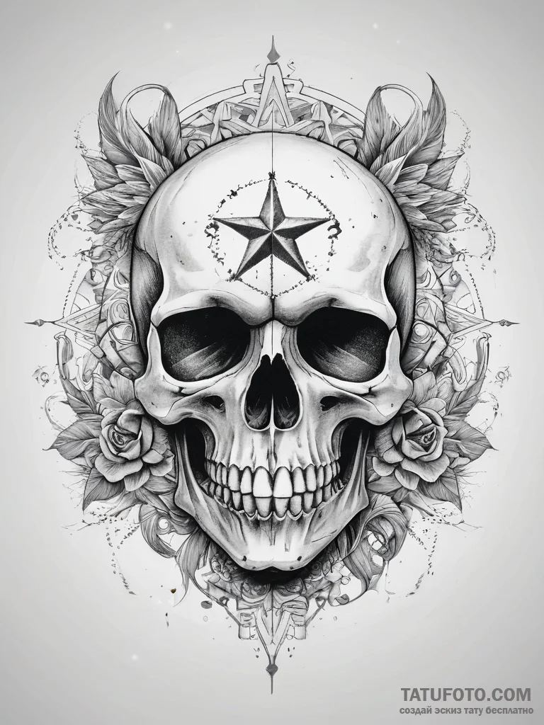 Tattoo sketch skull with a star - эскиз тату (№1757707575_0, 12.09.2025 20:06) — Tatufoto.com