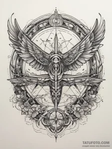Tattoo sketch mystical plane, ink illustratio... - эскиз тату (№1757707960_0, 12.09.2025 20:12) — Tatufoto.com
